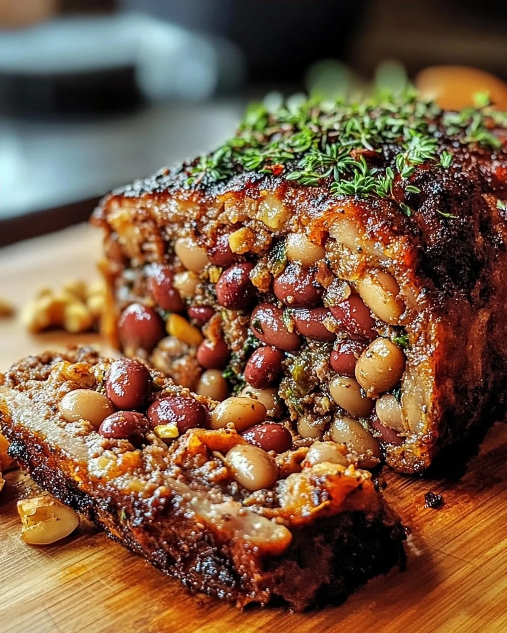 Veganer Braten mit Bohnen