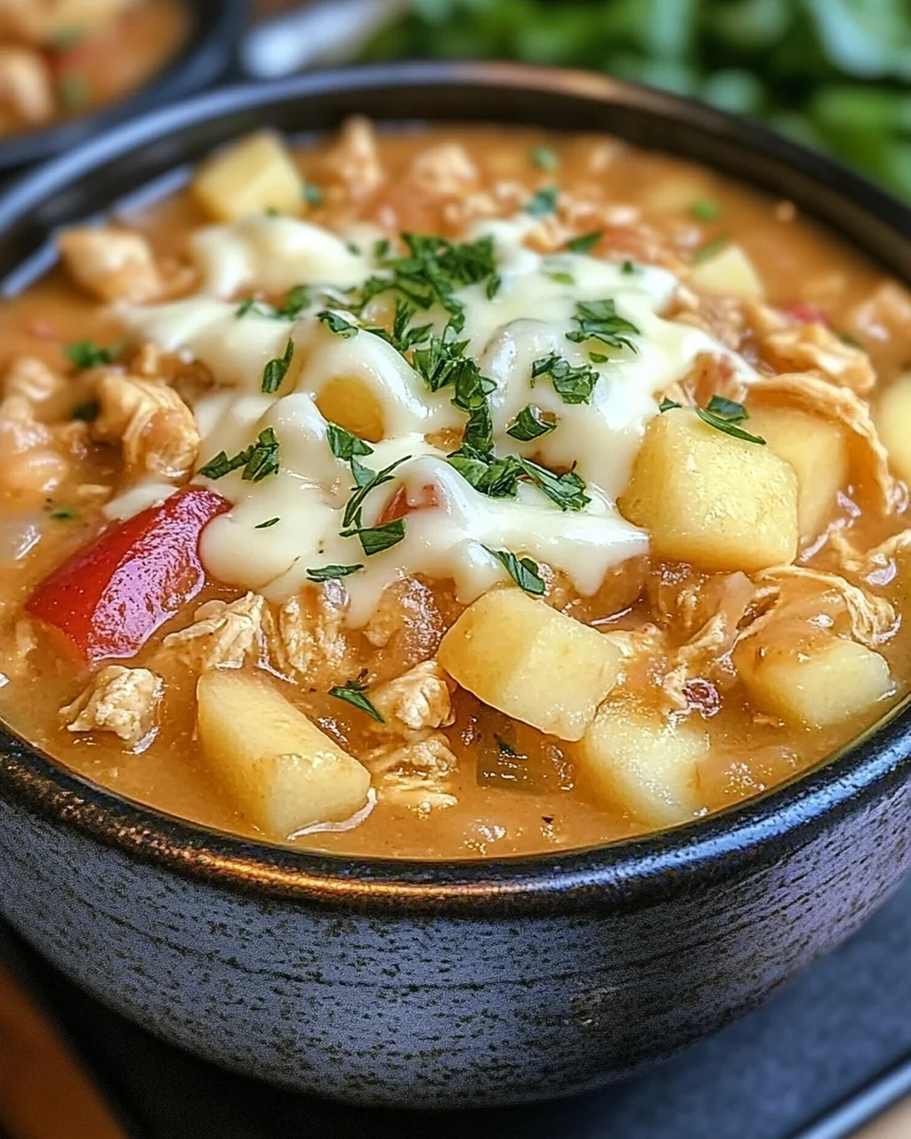 Weißer Cheddar Apfel Hähnchen Chili für den Herbst