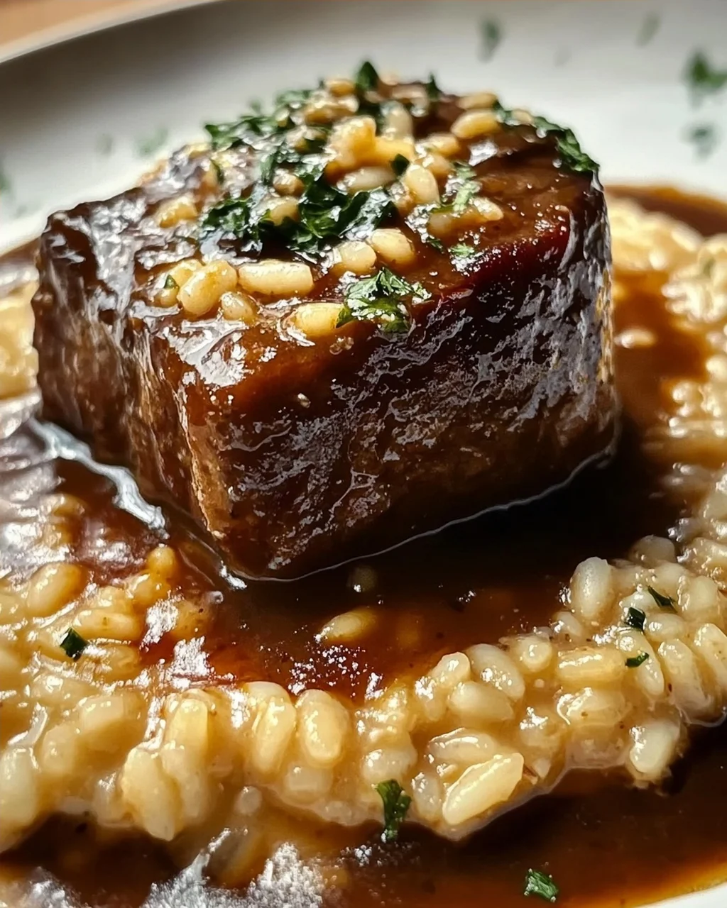 Zarte Rinderbrust in Cola mit cremigem Parmesan-Risotto